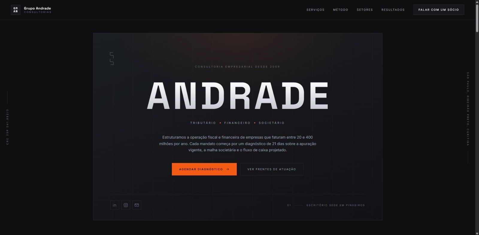 Landing page do Grupo Andrade Consultorias