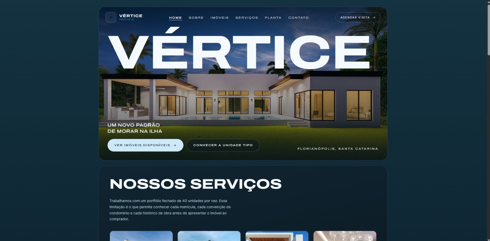 Site institucional da Vértice Imóveis