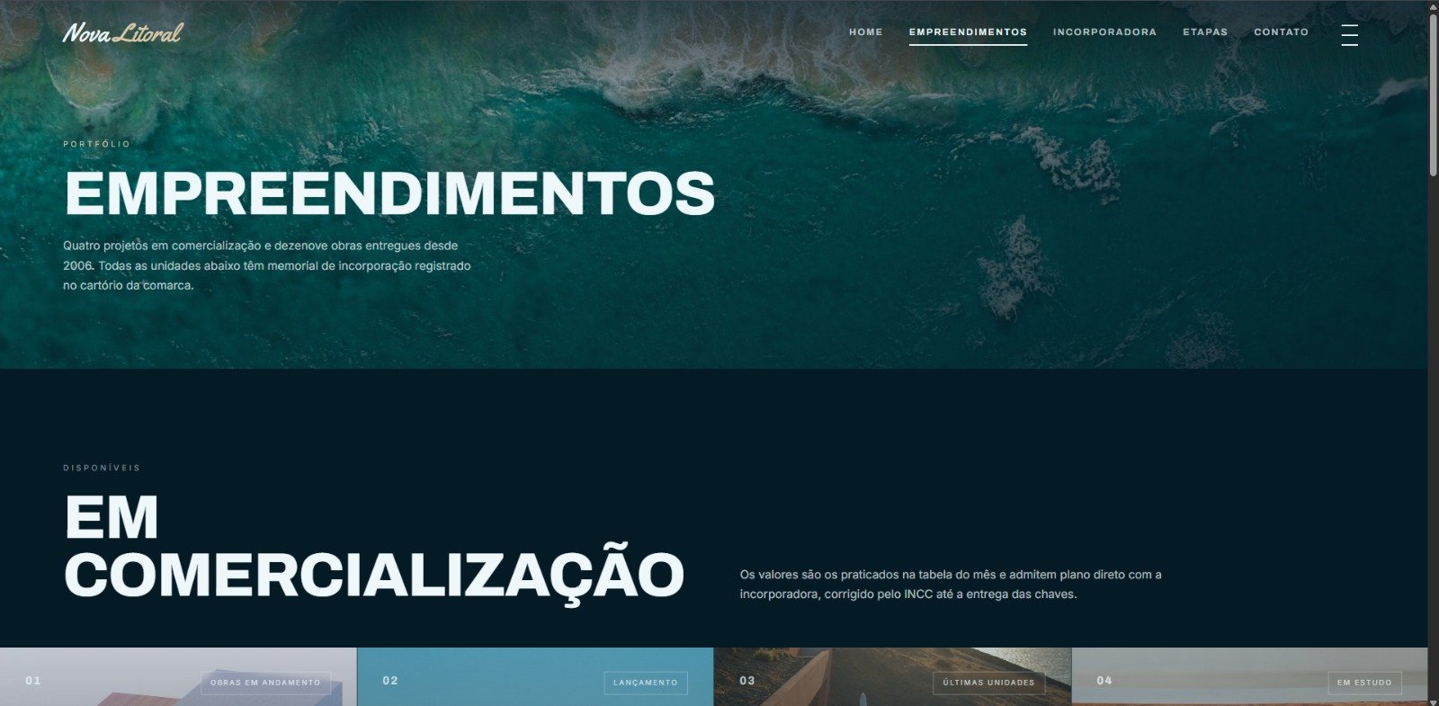 Site institucional da Nova Litoral Empreendimentos
